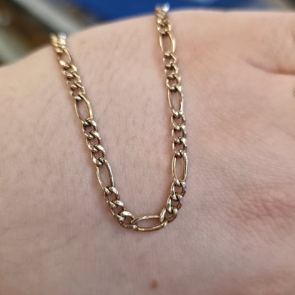 9ct Yellow Gold Vintage Hollow Link Figaro Chain Necklace 20"