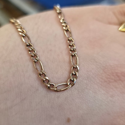 9ct Yellow Gold Vintage Hollow Link Figaro Chain Necklace 20"