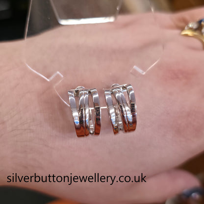 Sterling Silver Emporio Armani Multistrand Openwork Hoop Style Stud Earrings