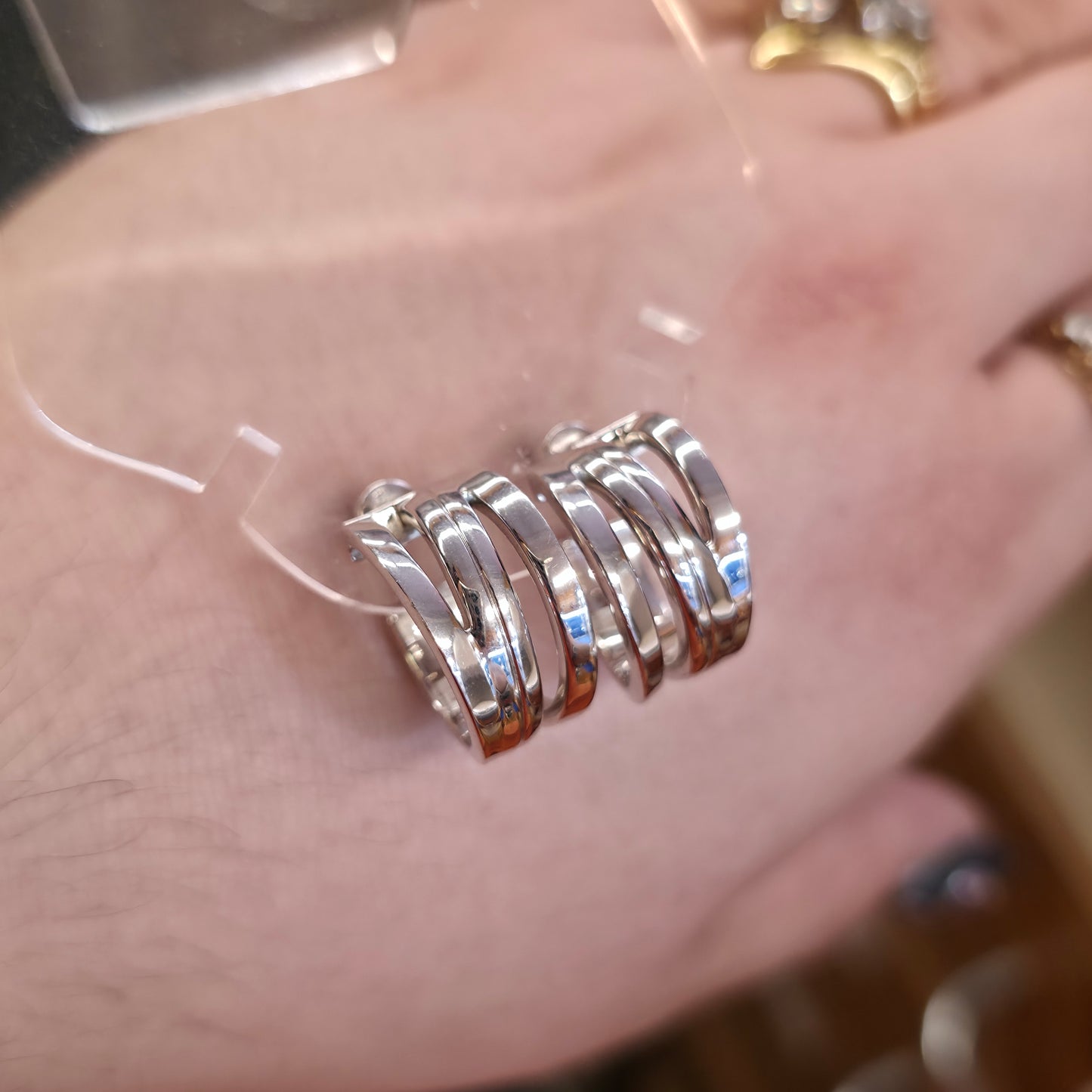 Sterling Silver Emporio Armani Multistrand Openwork Hoop Style Stud Earrings