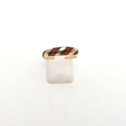 14ct Yellow Gold Striped Amber Set Bombe Band Ring