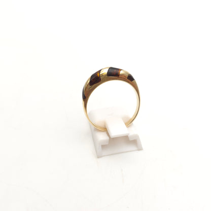 14ct Yellow Gold Striped Amber Set Bombe Band Ring