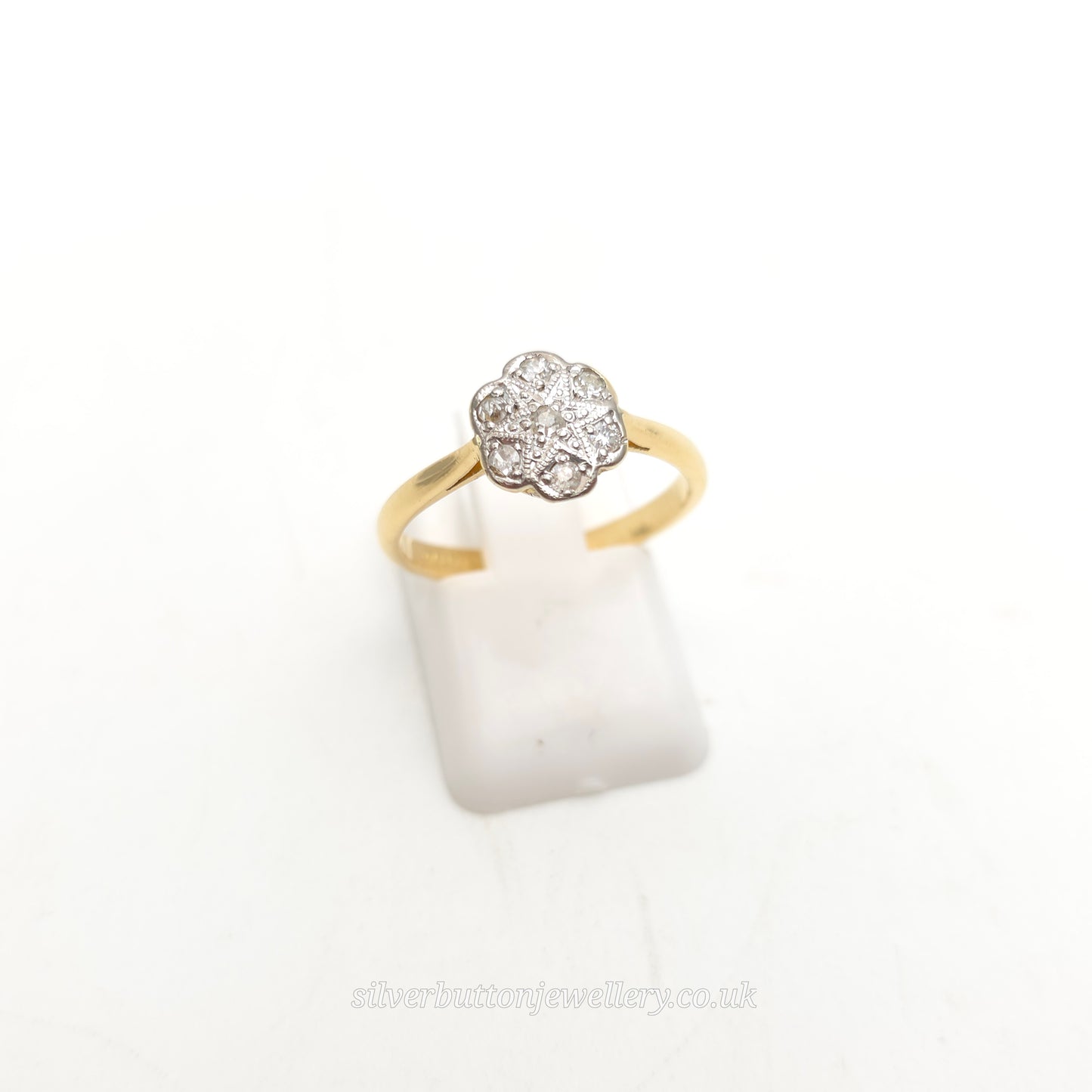 18ct Yellow Gold And Platinum Diamond Set Floral Shaped Head Cluster Ring