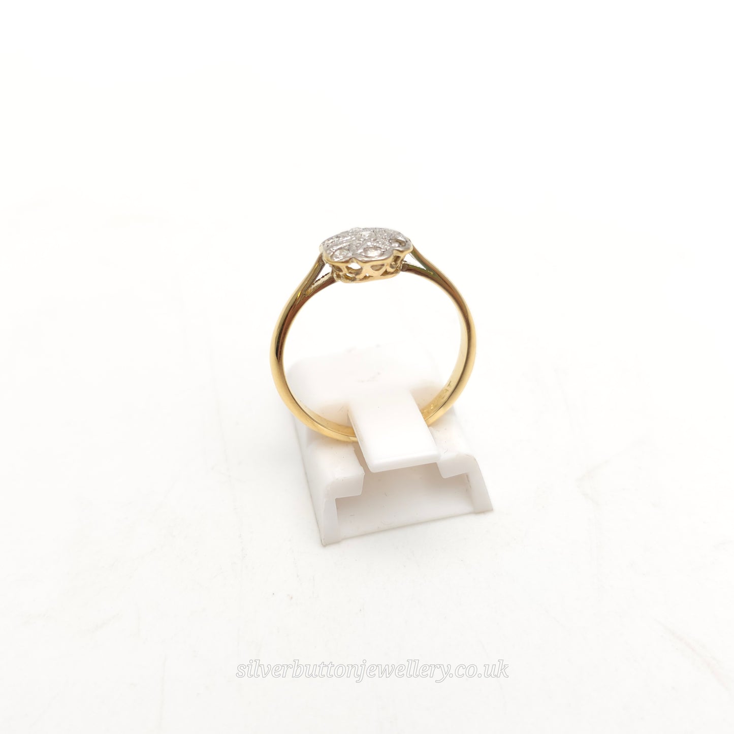 18ct Yellow Gold And Platinum Diamond Set Floral Shaped Head Cluster Ring