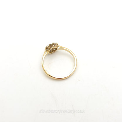 18ct Yellow Gold And Platinum Diamond Set Floral Shaped Head Cluster Ring