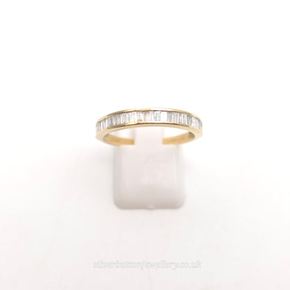 9ct Yellow Gold Baguette Cut Channel Set Diamond Half Eternity Style Band Ring
