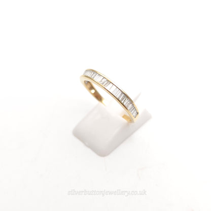 9ct Yellow Gold Baguette Cut Channel Set Diamond Half Eternity Style Band Ring