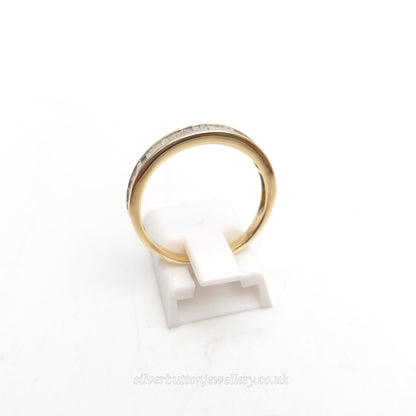 9ct Yellow Gold Baguette Cut Channel Set Diamond Half Eternity Style Band Ring