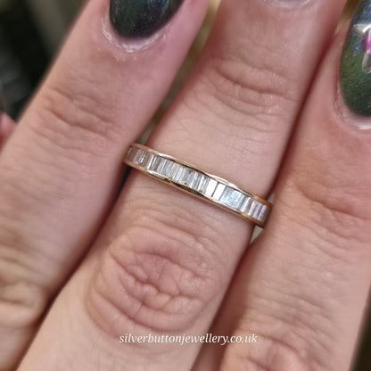 9ct Yellow Gold Baguette Cut Channel Set Diamond Half Eternity Style Band Ring
