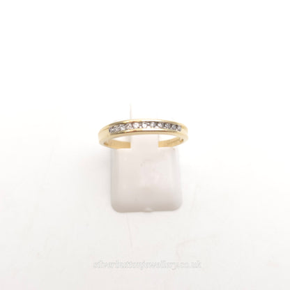 9ct Yellow Gold Round Cut Channel Set Diamond Half Eternity Style Ring