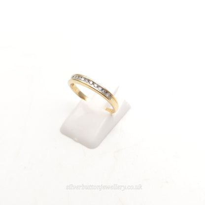 9ct Yellow Gold Round Cut Channel Set Diamond Half Eternity Style Ring