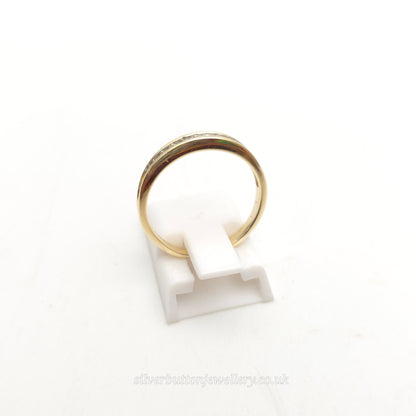 9ct Yellow Gold Round Cut Channel Set Diamond Half Eternity Style Ring
