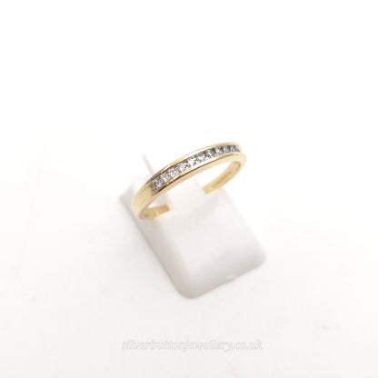 9ct Yellow Gold Round Cut Channel Set Diamond Half Eternity Style Ring