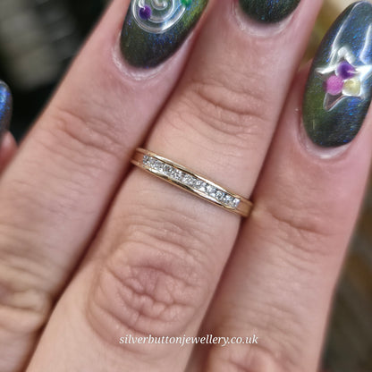 9ct Yellow Gold Round Cut Channel Set Diamond Half Eternity Style Ring