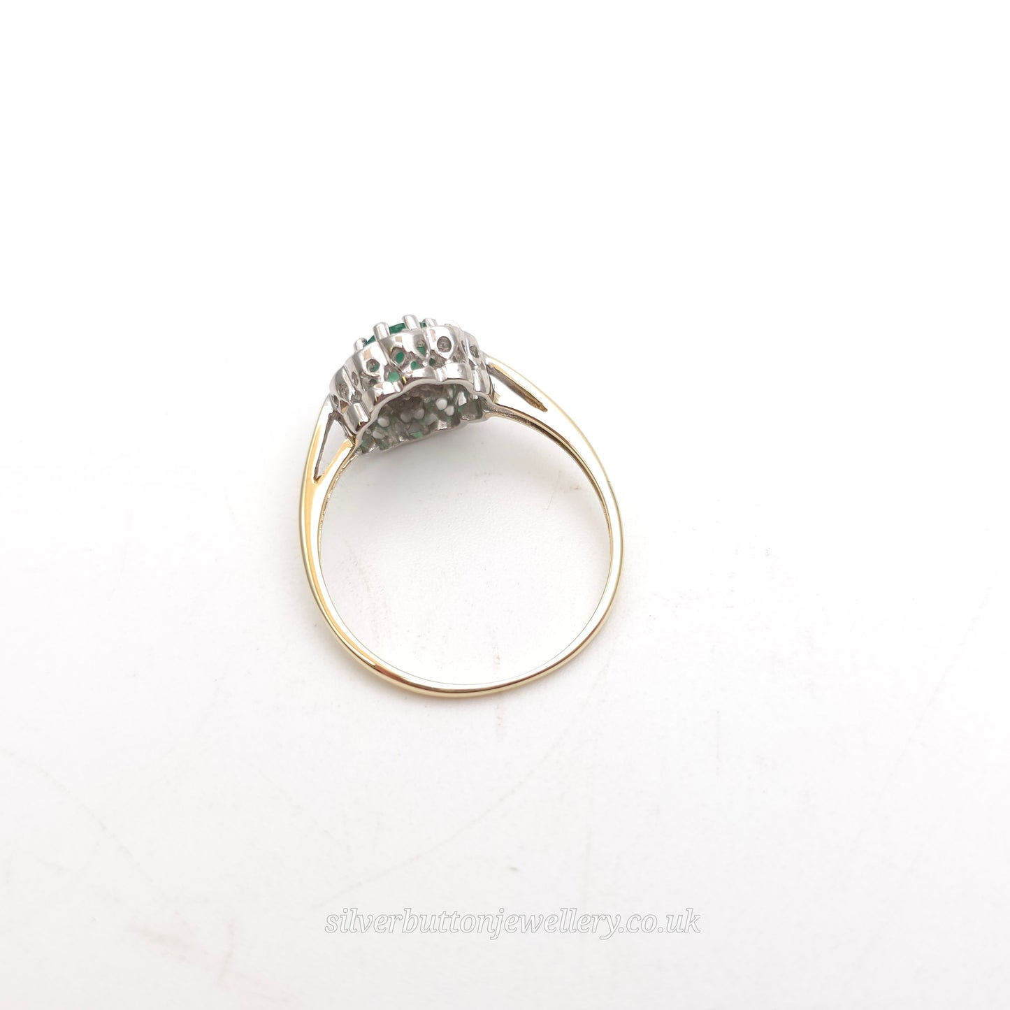 9ct Yellow Gold Vintage Oval Cut Emerald And Illusion Set Diamond Cluster Ring