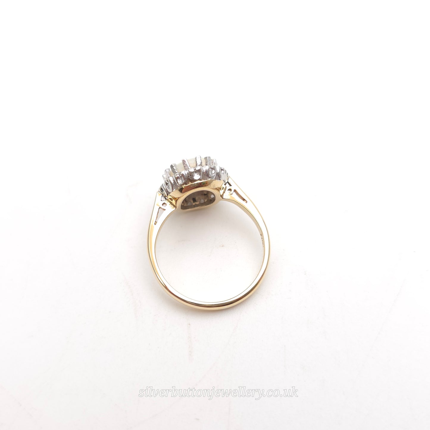 9ct Yellow Gold Vintage Oval Cabochon Cut Opal With Illusion Set Diamond Ring
