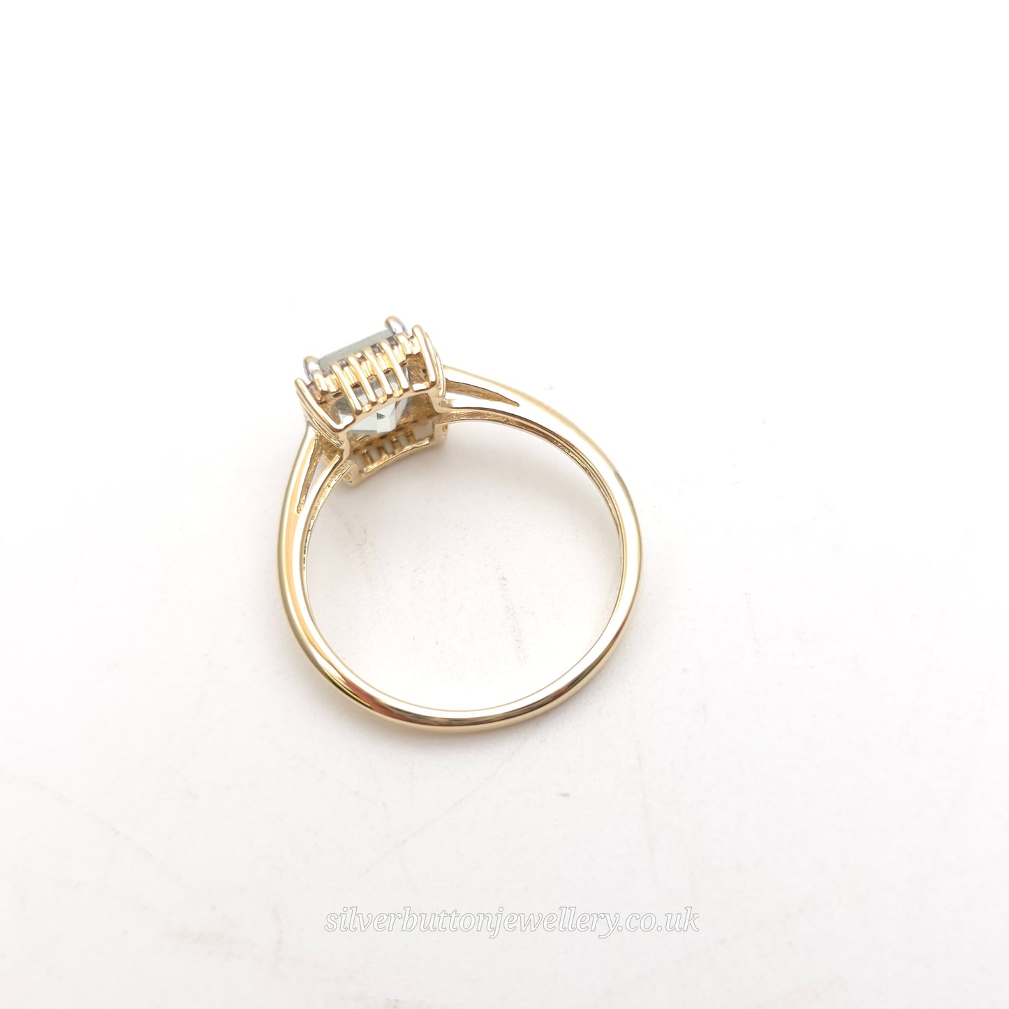 9ct Yellow Gold Emerald Cut Praseolite And Diamond Halo Cluster Ring
