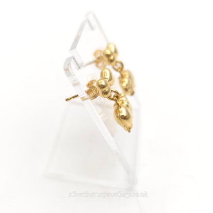 18ct Yellow Gold Hollow Mini Elephant and Bow Dangle / Drop Earrings
