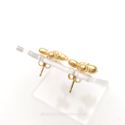 18ct Yellow Gold Hollow Mini Elephant and Bow Dangle / Drop Earrings