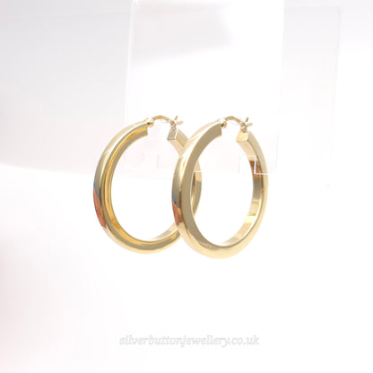 18ct Yellow Gold Vintage Hollow Chunky Hoop Earrings (AF)