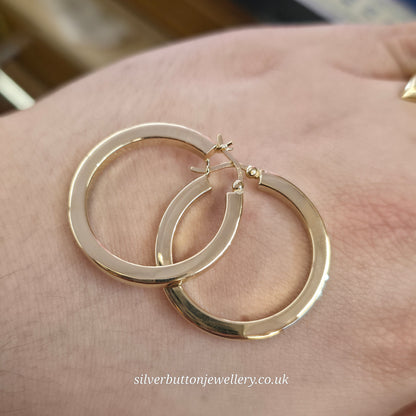 18ct Yellow Gold Vintage Hollow Chunky Hoop Earrings (AF)