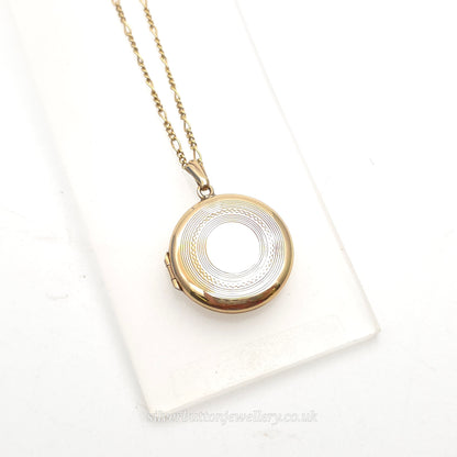 9ct Yellow Gold Vintage Round Engraved Locket On Figaro Chain 16"