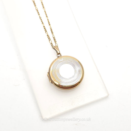 9ct Yellow Gold Vintage Round Engraved Locket On Figaro Chain 16"