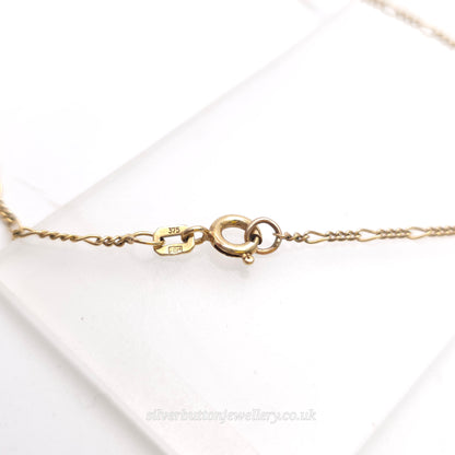 9ct Yellow Gold Vintage Round Engraved Locket On Figaro Chain 16"