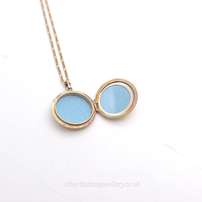 9ct Yellow Gold Vintage Round Engraved Locket On Figaro Chain 16"