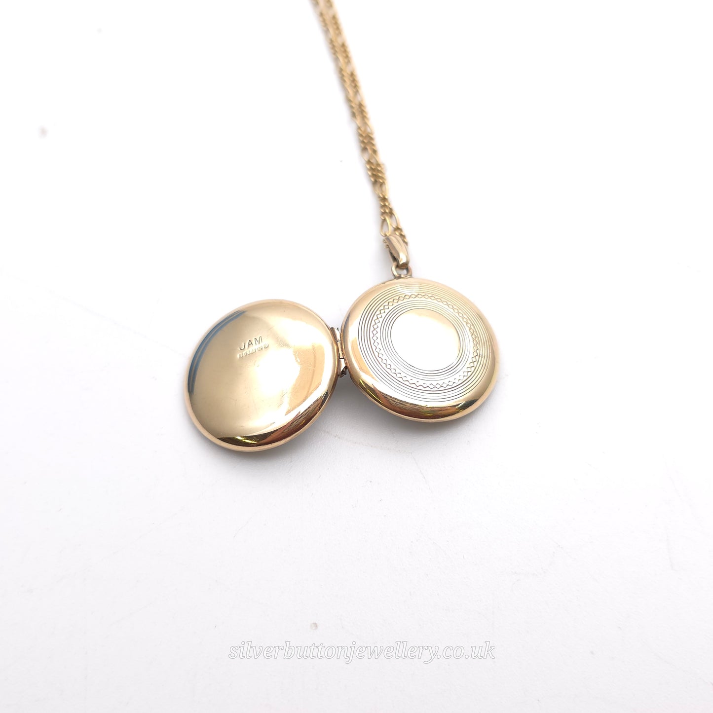 9ct Yellow Gold Vintage Round Engraved Locket On Figaro Chain 16"