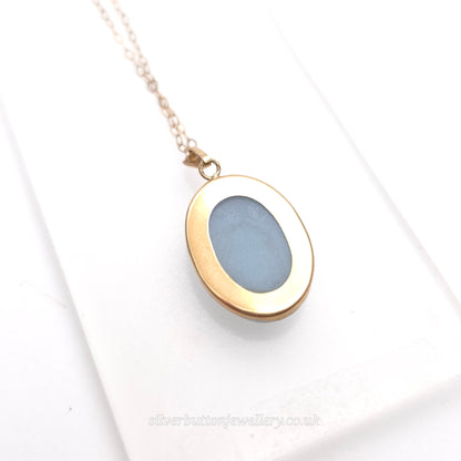 9ct Yellow Gold Vintage Blue And White Oval Wedgewood Panel Necklace