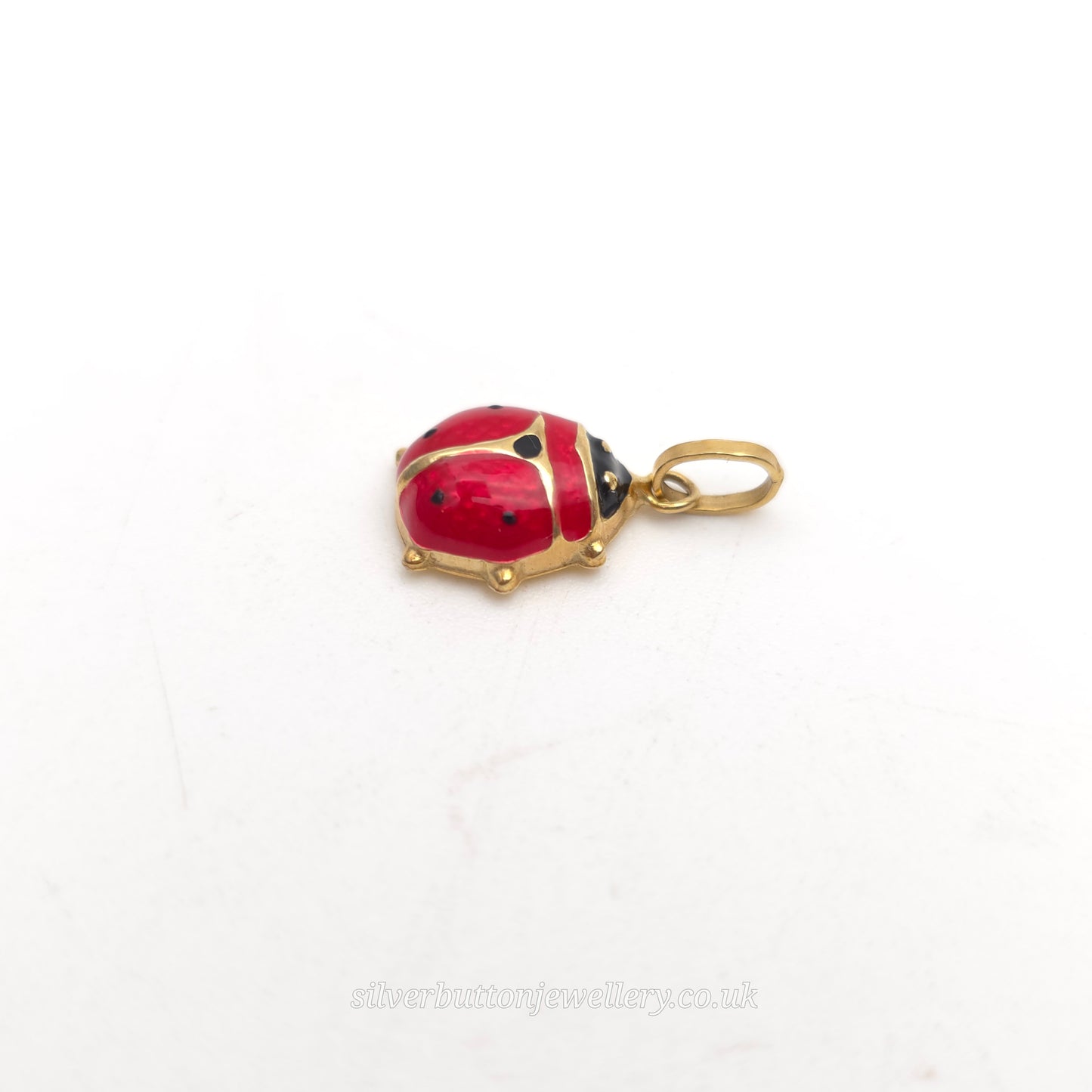 9ct Yellow Gold Hollow Red & Black Enamelled Ladybird / Ladybug Charm / Pendant