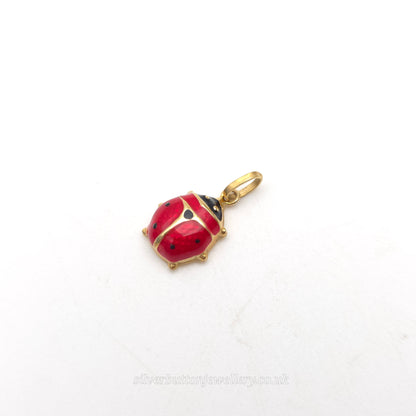 9ct Yellow Gold Hollow Red & Black Enamelled Ladybird / Ladybug Charm / Pendant