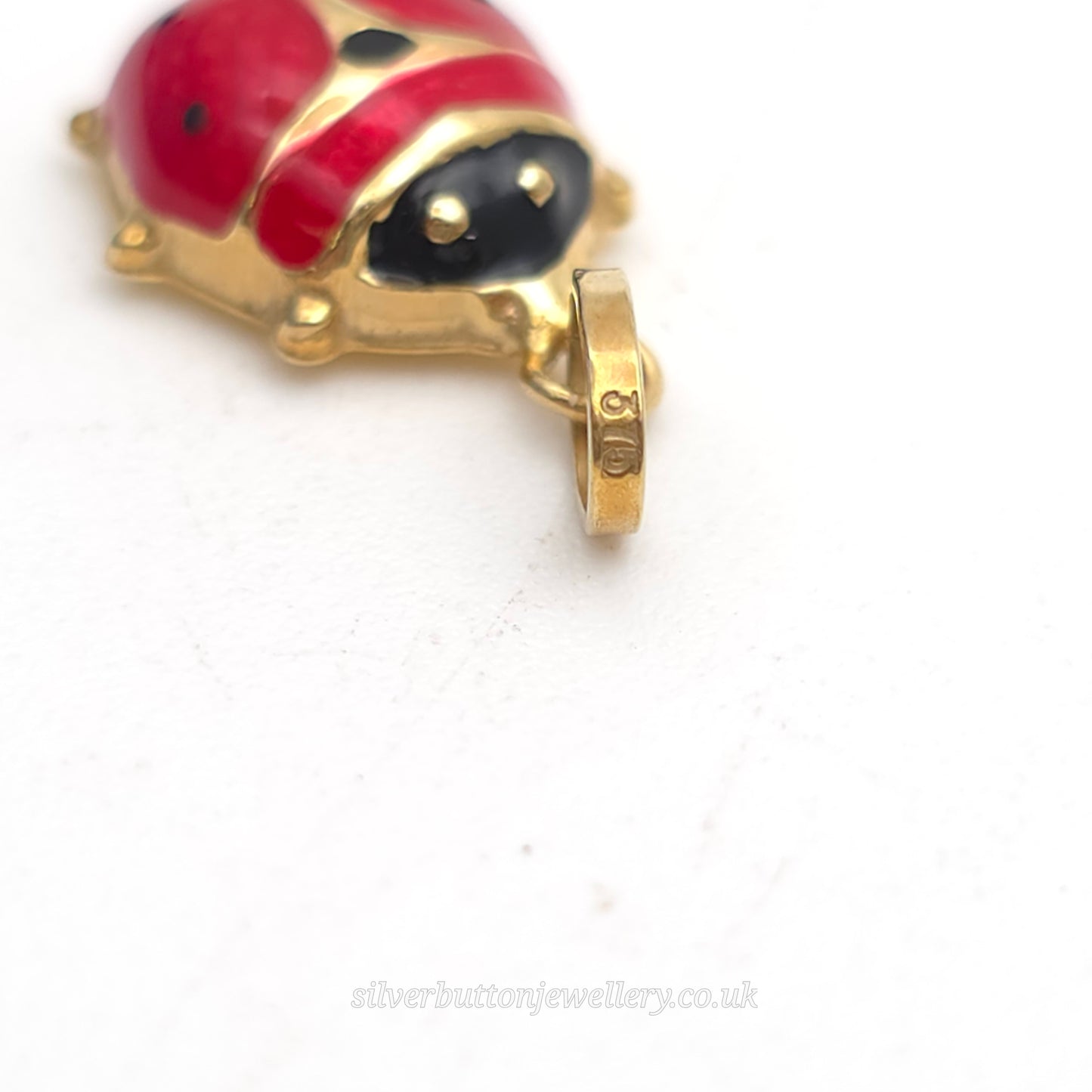 9ct Yellow Gold Hollow Red & Black Enamelled Ladybird / Ladybug Charm / Pendant