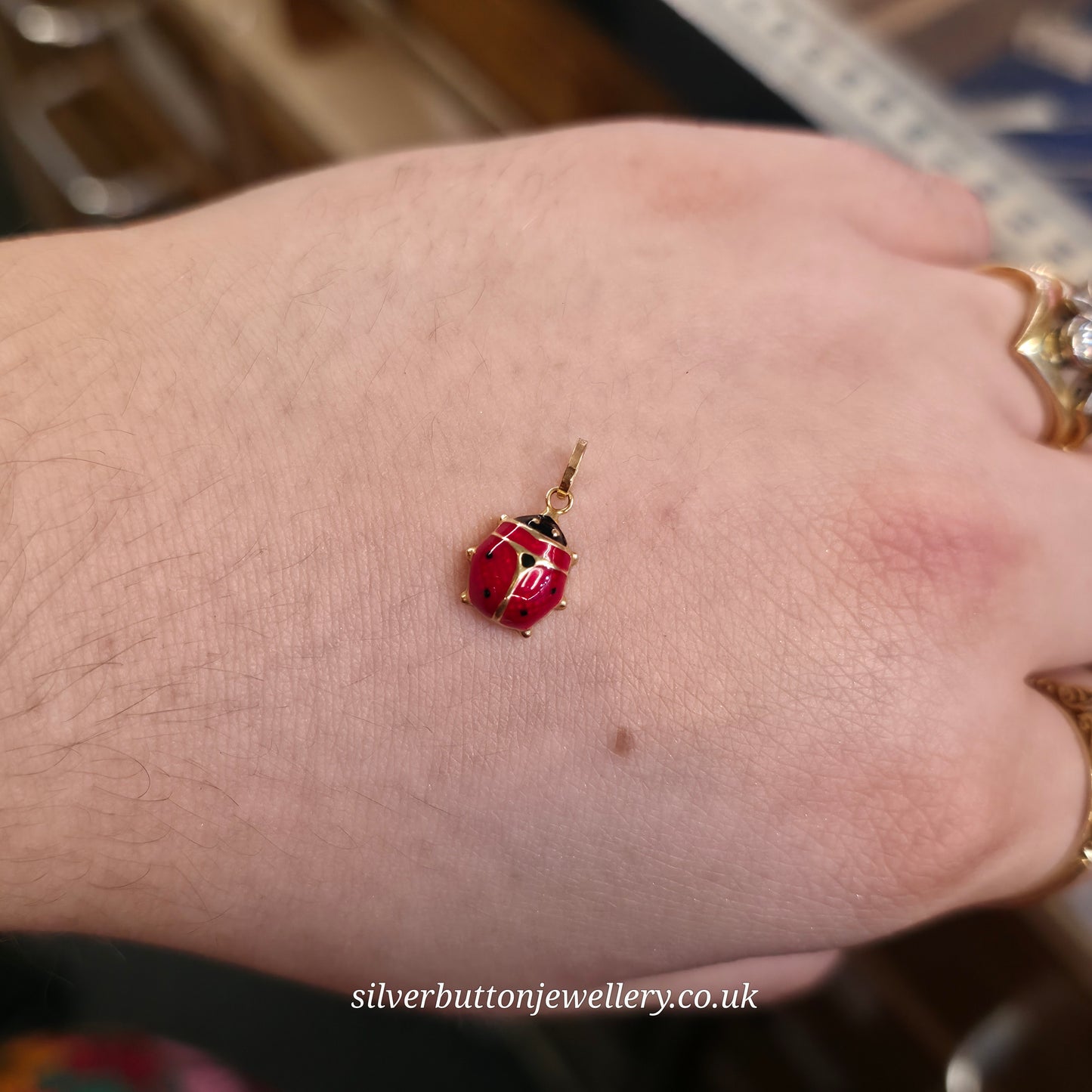 9ct Yellow Gold Hollow Red & Black Enamelled Ladybird / Ladybug Charm / Pendant