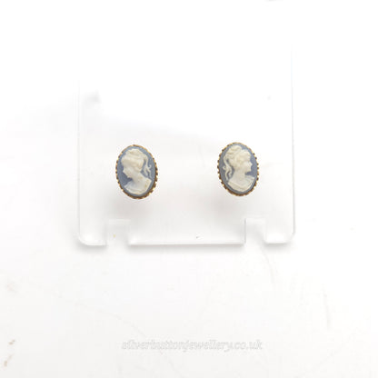 9ct Yellow Gold Small Oval Wedgewood Style Lady Panel Stud Earrings