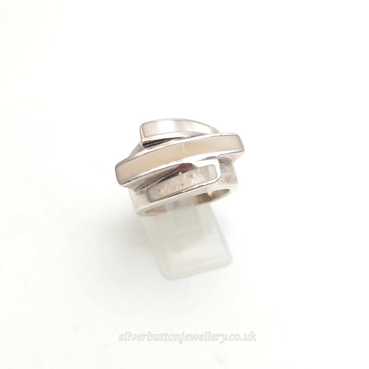 Sterling Silver Chunky Abstract Three Row Mother Of Pearl Abstract Ring