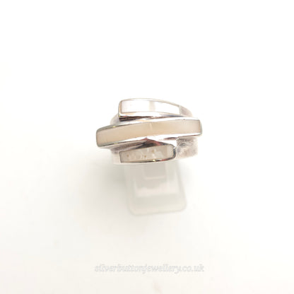 Sterling Silver Chunky Abstract Three Row Mother Of Pearl Abstract Ring