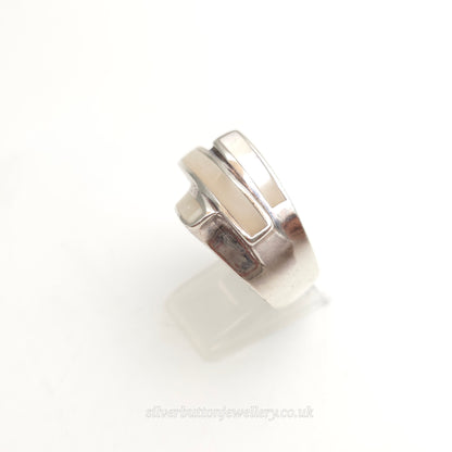 Sterling Silver Chunky Abstract Three Row Mother Of Pearl Abstract Ring