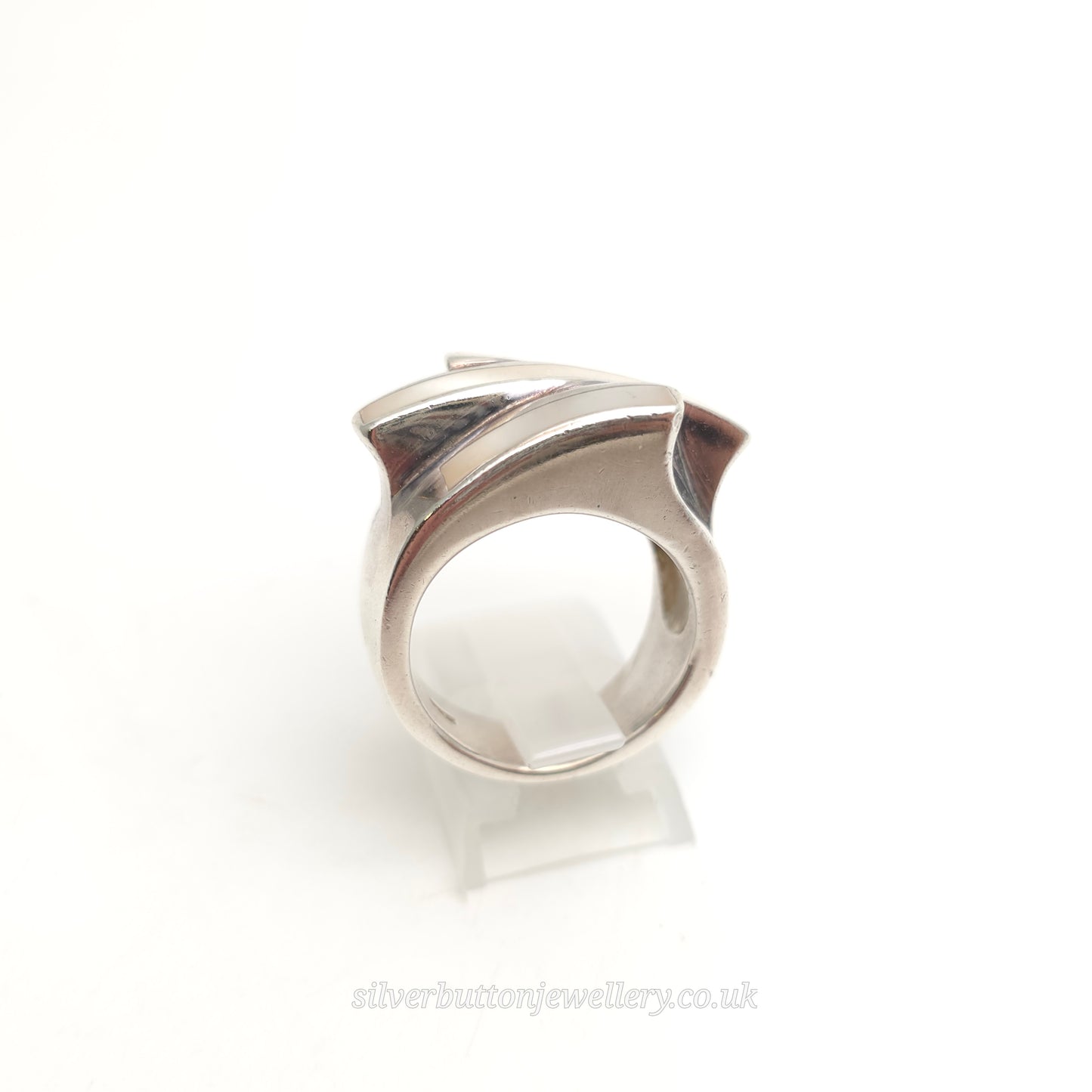 Sterling Silver Chunky Abstract Three Row Mother Of Pearl Abstract Ring