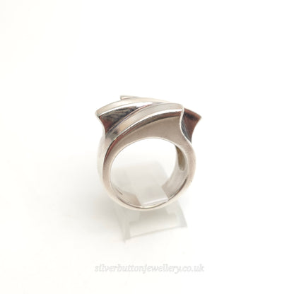 Sterling Silver Chunky Abstract Three Row Mother Of Pearl Abstract Ring