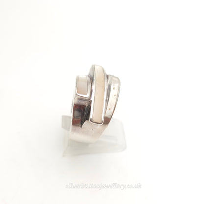 Sterling Silver Chunky Abstract Three Row Mother Of Pearl Abstract Ring