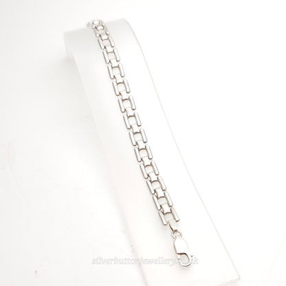 Sterling Silver Long Open Square Bubbled Link Bracelet