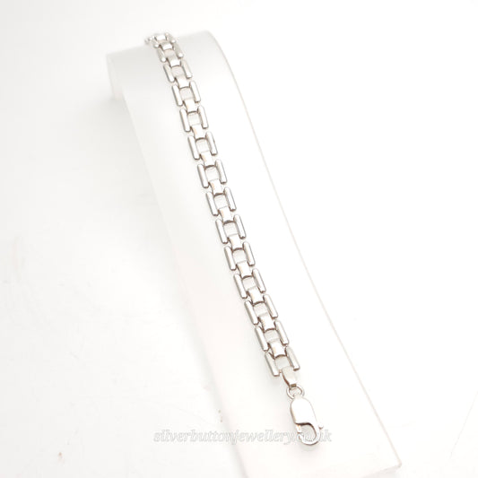 Sterling Silver Long Open Square Bubbled Link Bracelet