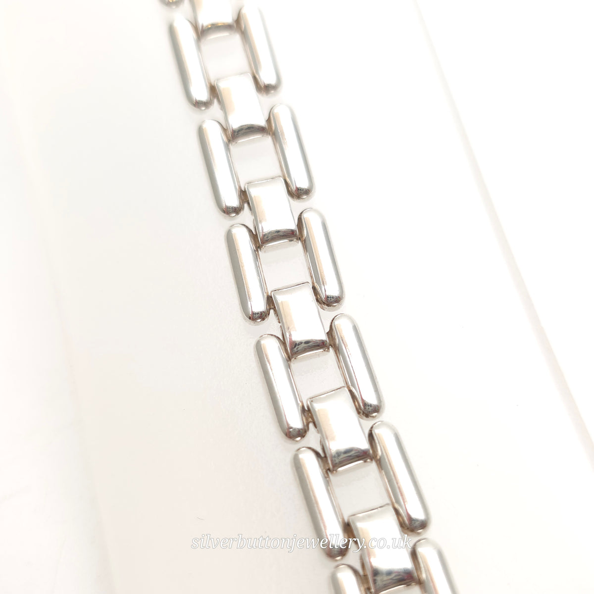 Sterling Silver Long Open Square Bubbled Link Bracelet