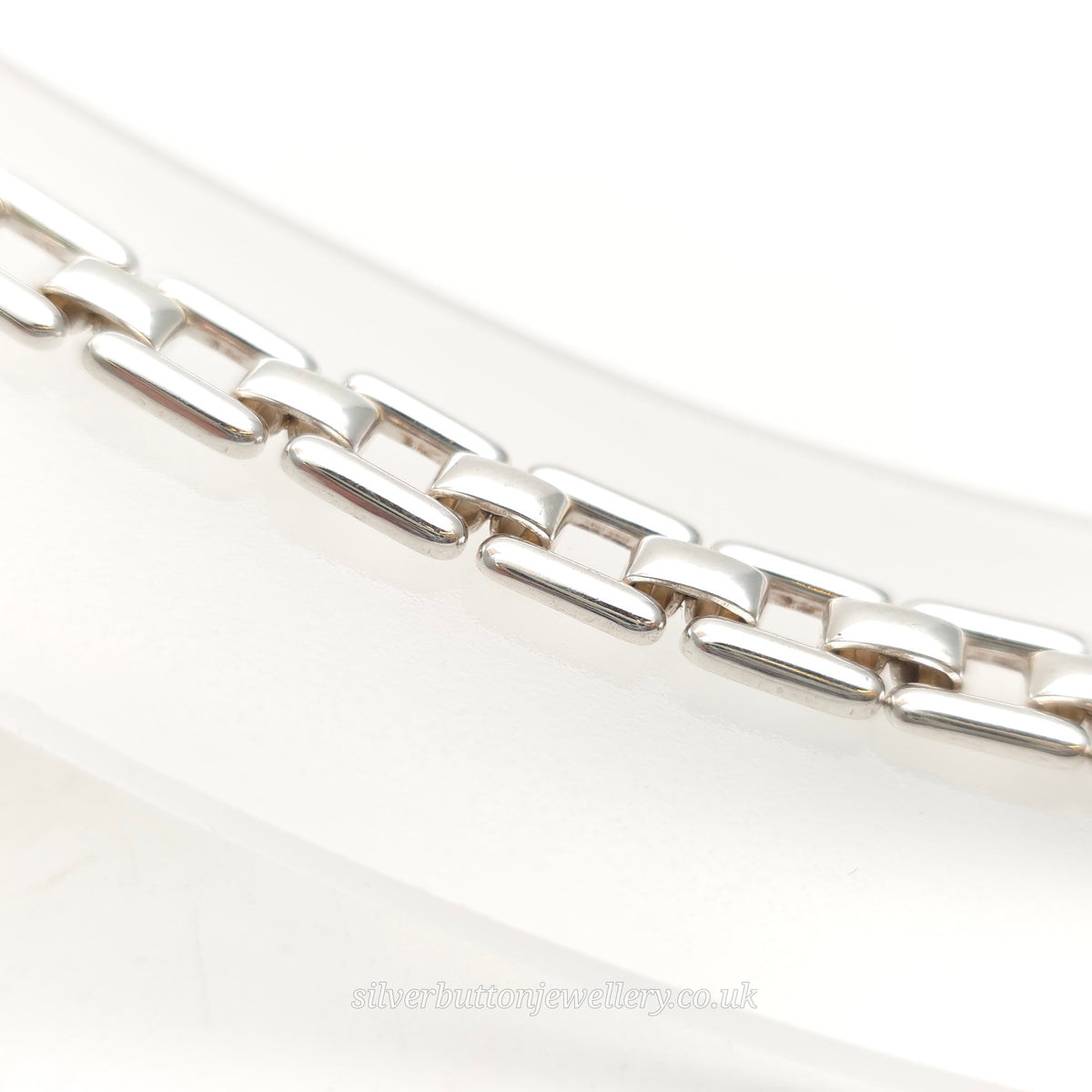 Sterling Silver Long Open Square Bubbled Link Bracelet