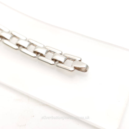 Sterling Silver Long Open Square Bubbled Link Bracelet