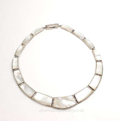 Sterling Silver Chunky Mother Of Pearl Panel Collar Necklace