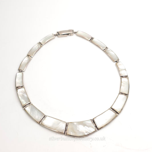 Sterling Silver Chunky Mother Of Pearl Panel Collar Necklace