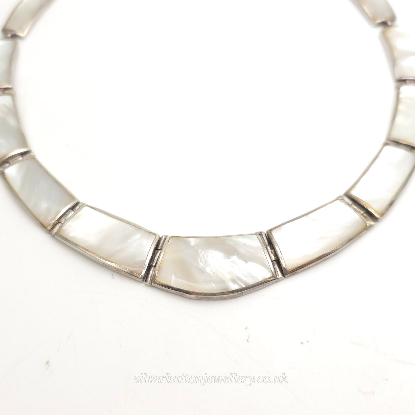 Sterling Silver Chunky Mother Of Pearl Panel Collar Necklace